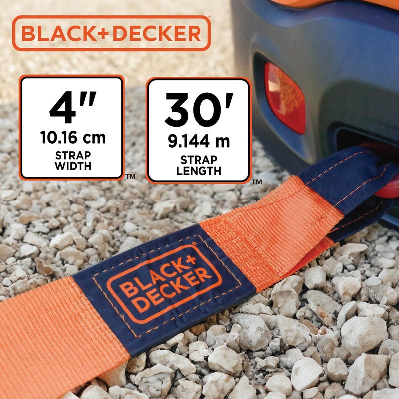 BLACK+DECKER BD1003 Black/Orange 4"" x 30' Recovery Strap - Heavy-Duty (20 000 lb Break Strength) for Emergency Off-Road 4x4 Towing - Image 5